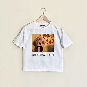 Zara x Grease Sandy “Tell Me About It Stud” Graphic White Cropped Tee Women’s M